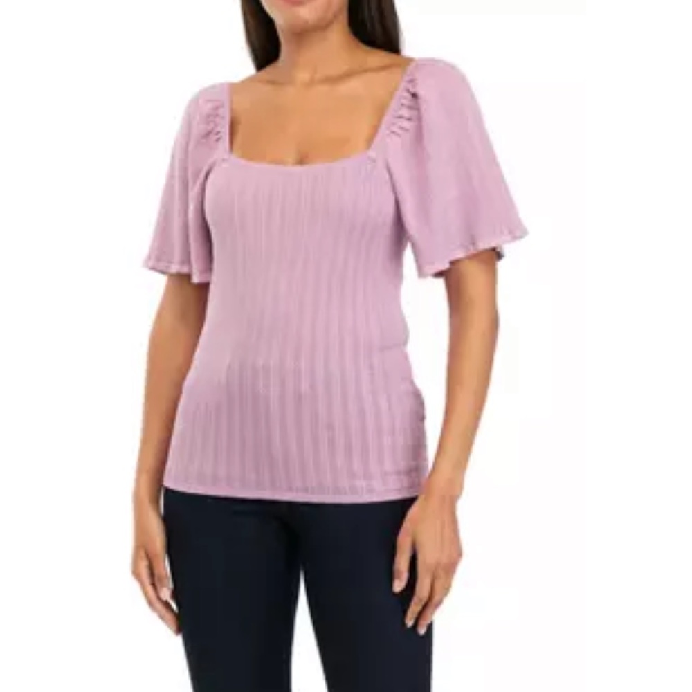 Catherine Malandrino Square Neck Pointelle Purple Blouse Size Medium